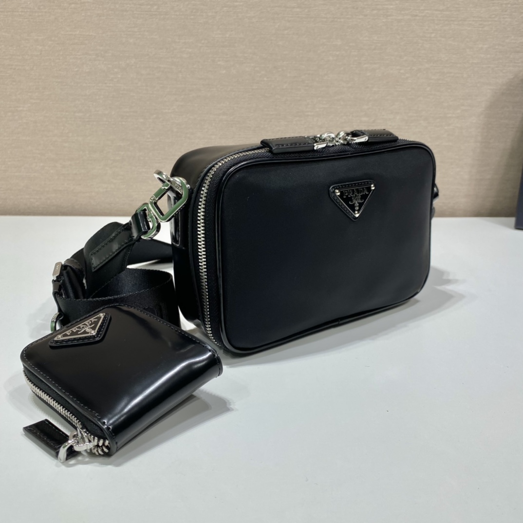 Pra*a re-nylon and saffiano leather shoulder bag