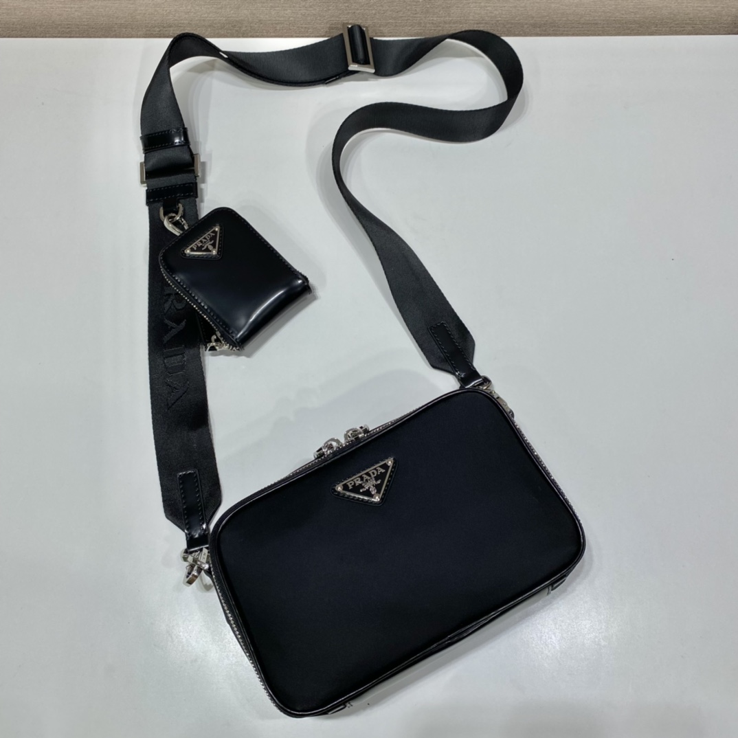 Pra*a re-nylon and saffiano leather shoulder bag