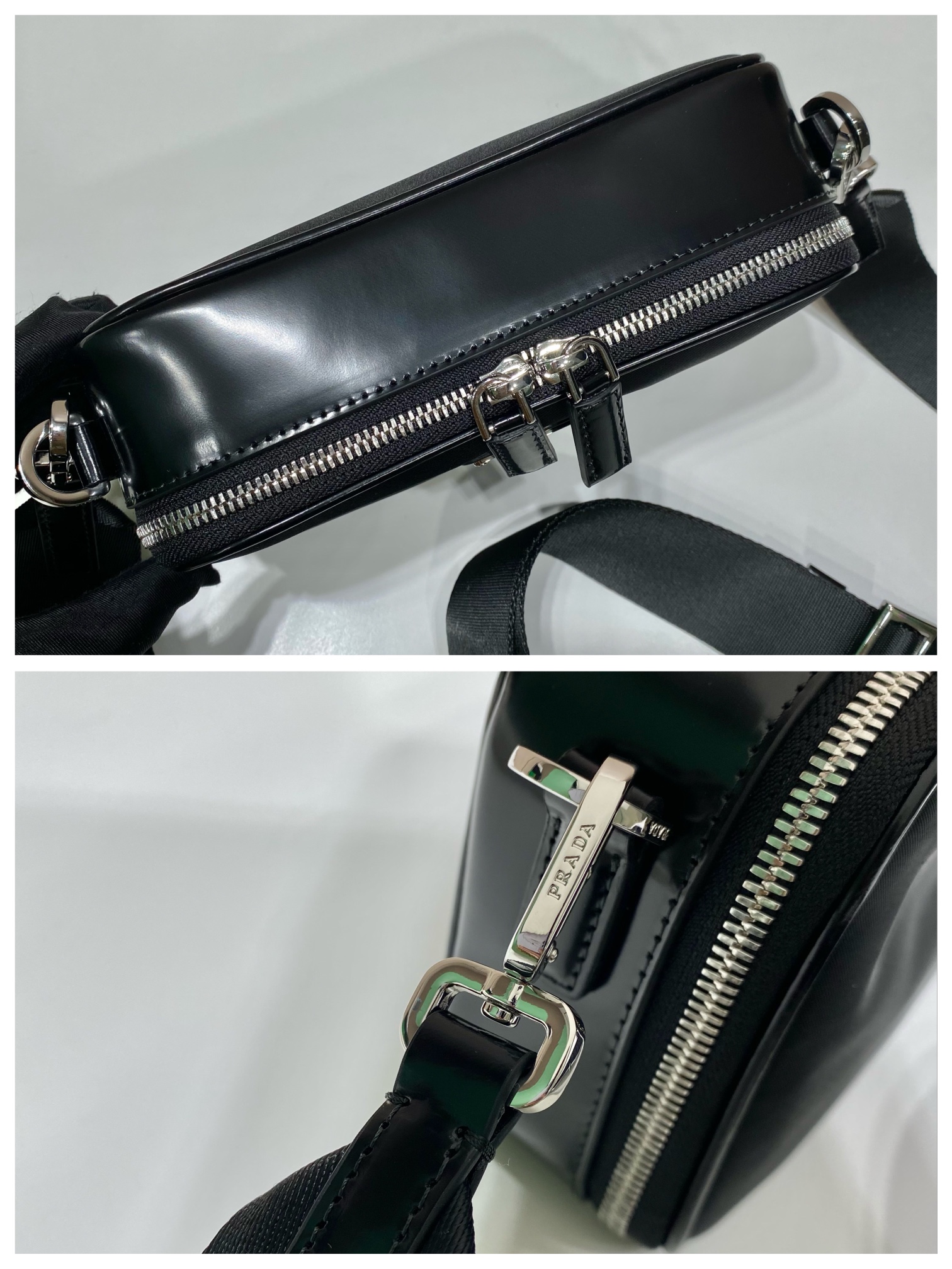 Pra*a re-nylon and saffiano leather shoulder bag