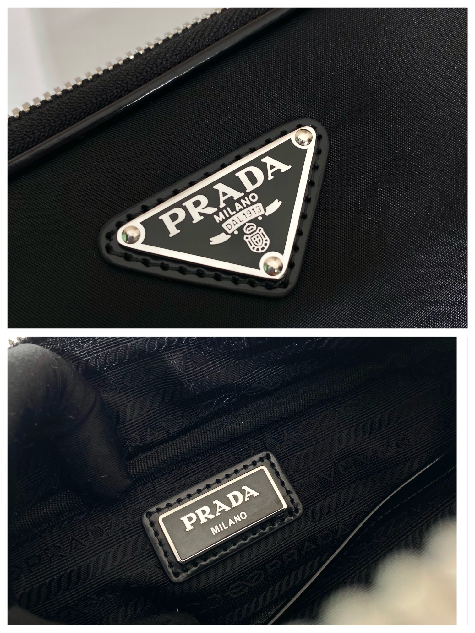 Pra*a re-nylon and saffiano leather shoulder bag