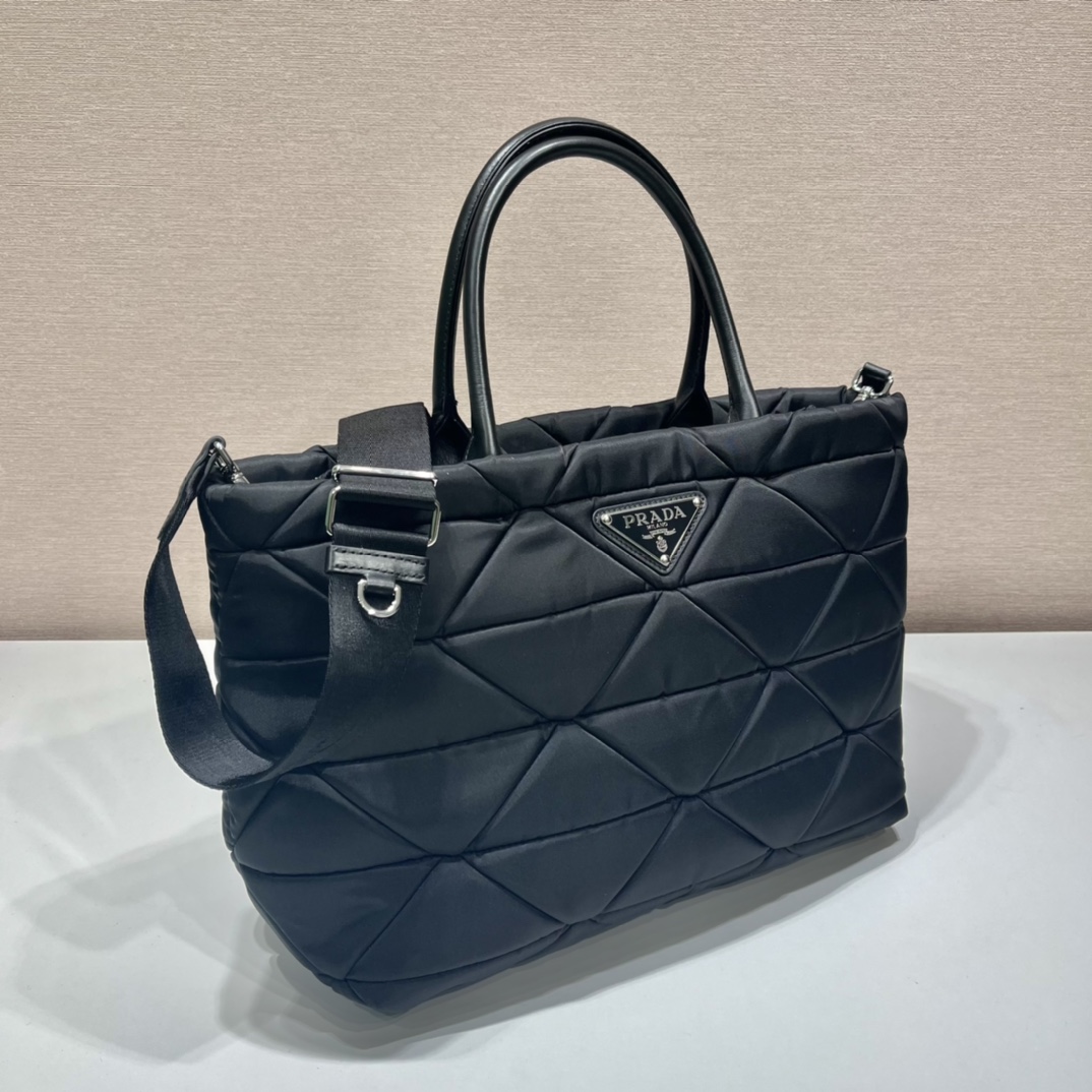 Pra*a  black re-nylon medium padded tote