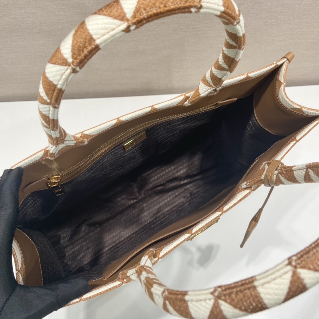 large Pra*a symbole embroidered fabric handbag