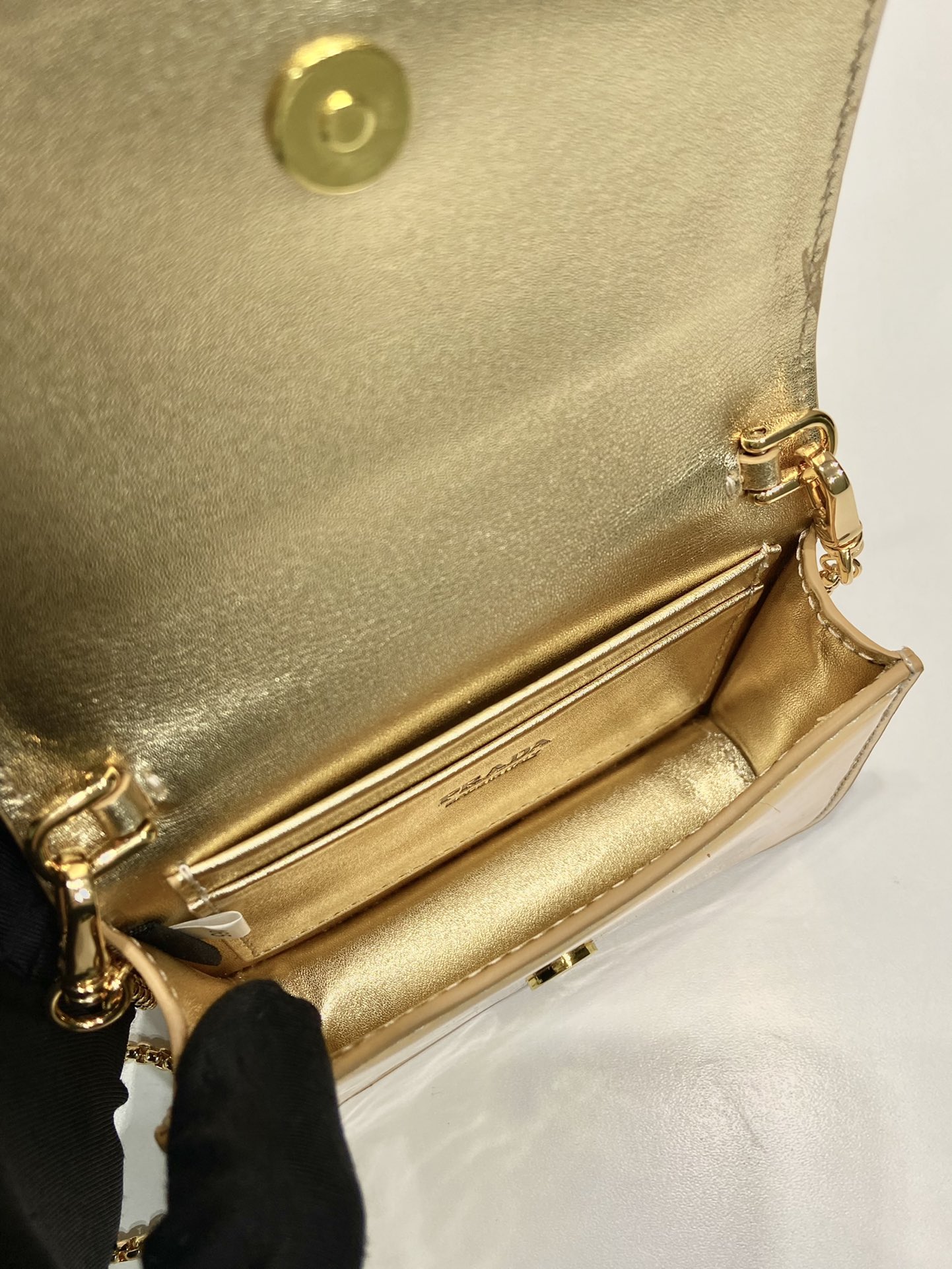 Pra*a cardholder with shoulder strap and crystals